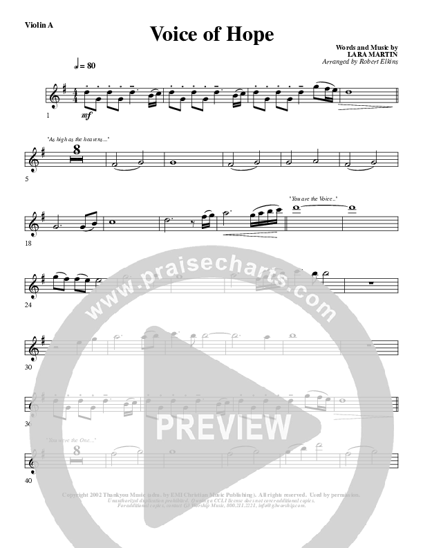 The Voice Of Hope Violin 1 (G3 Worship)