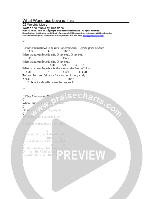 What Wondrous Love Chord Chart (G3 Worship)