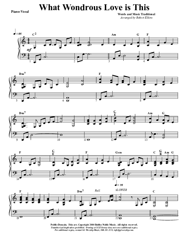 What Wondrous Love Piano/Vocal (G3 Worship)