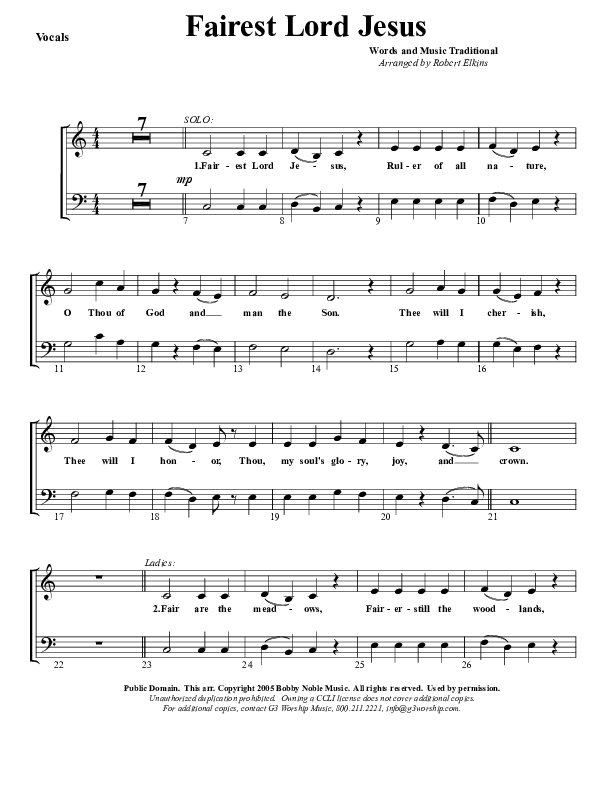 Fairest Lord Jesus Choir Sheet (G3 Worship)