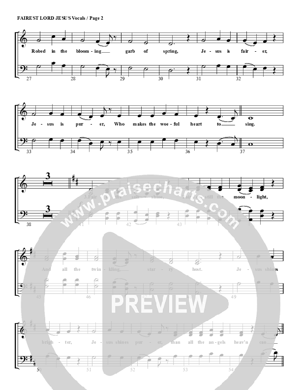 Fairest Lord Jesus Choir Sheet (G3 Worship)