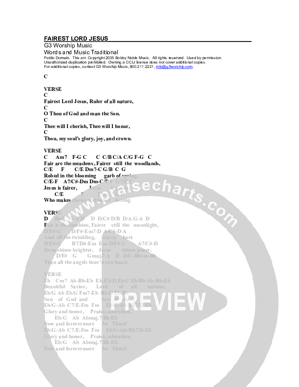 Fairest Lord Jesus Chords PDF (G3 Worship) PraiseCharts