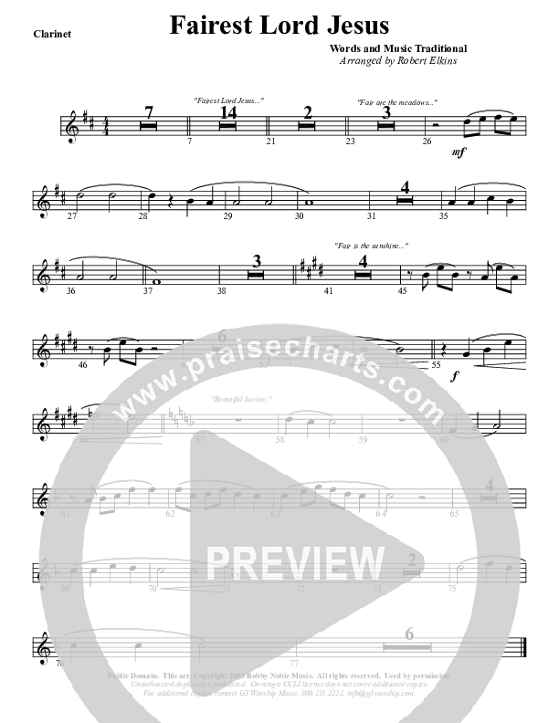 Fairest Lord Jesus Clarinet (G3 Worship)