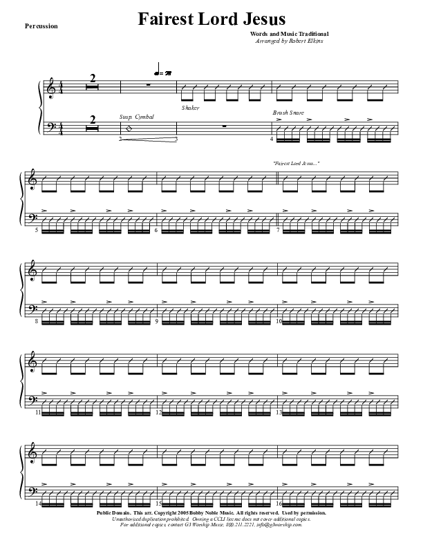 Fairest Lord Jesus Percussion (G3 Worship)