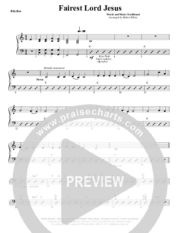 Fairest Lord Jesus Rhythm Chart (G3 Worship)