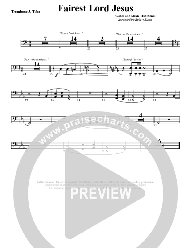 Fairest Lord Jesus Trombone 3/Tuba (G3 Worship)