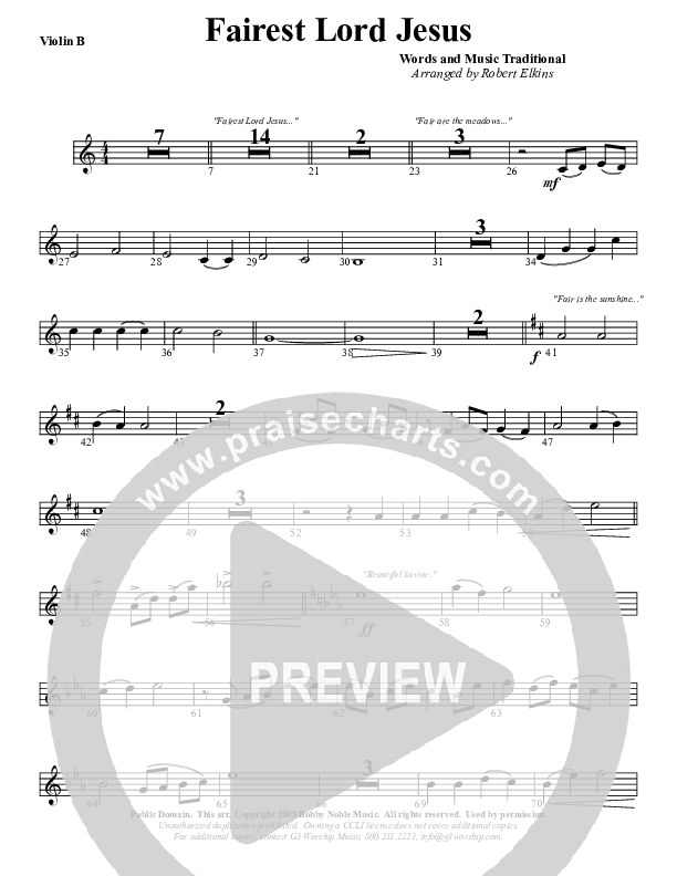 Fairest Lord Jesus Violin 2 (G3 Worship)