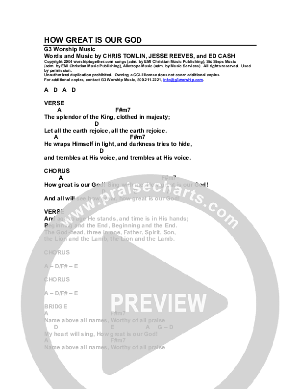 How Great Is Our God Chords & Lyrics (G3 Worship)