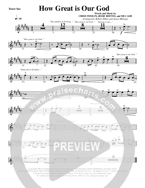 How Great Is Our God Tenor Sax 2 (G3 Worship)