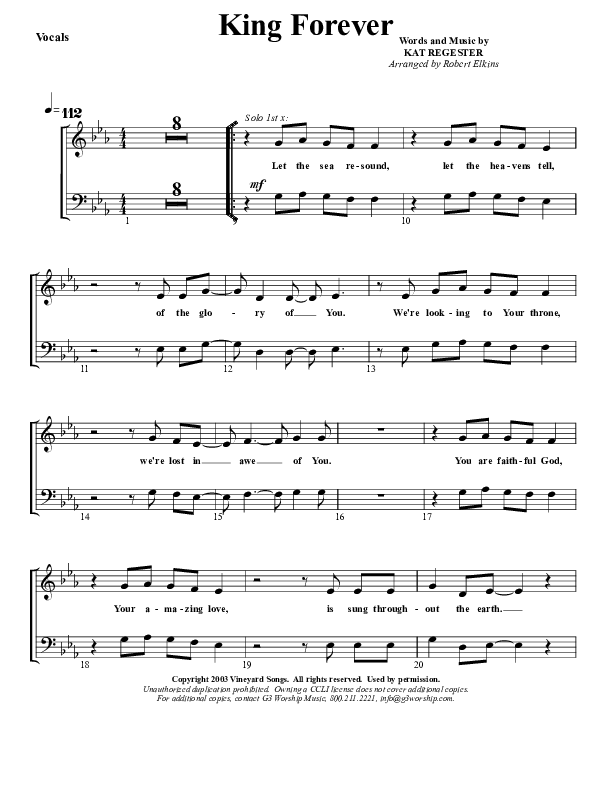 King Forever Choir Sheet (G3 Worship)