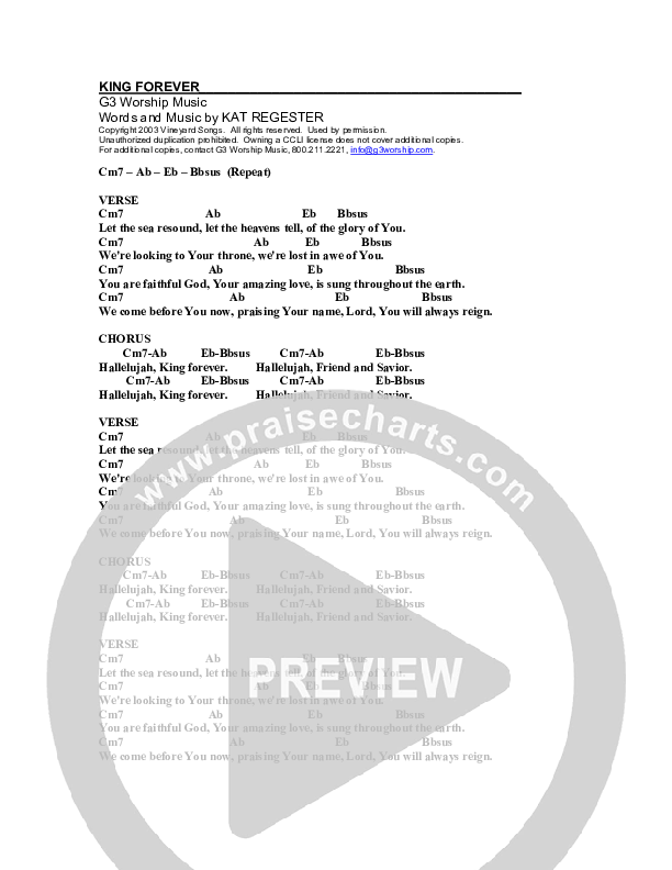 King Forever Chords & Lyrics (G3 Worship)