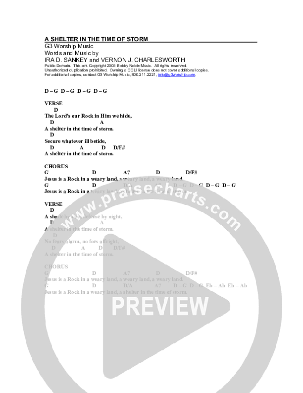 Shelter In The Time Of Storm Chord Chart (G3 Worship)