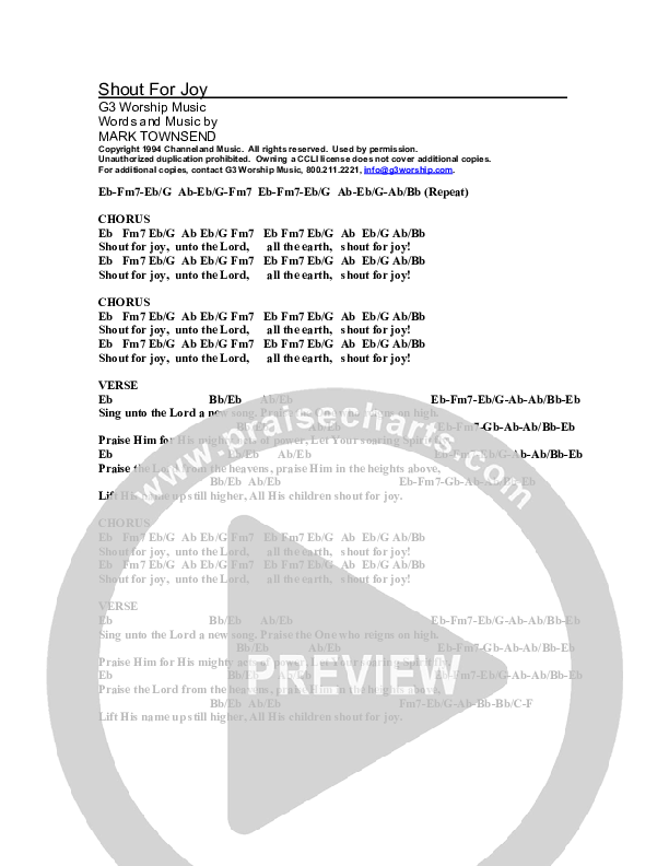 Shout For Joy Chords & Lyrics (G3 Worship)