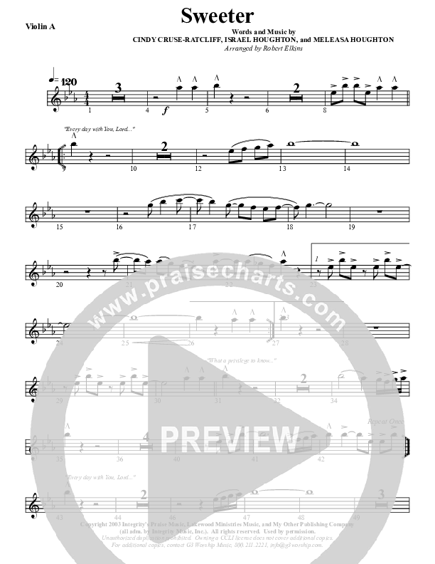 Sweeter Violin 1 (G3 Worship)