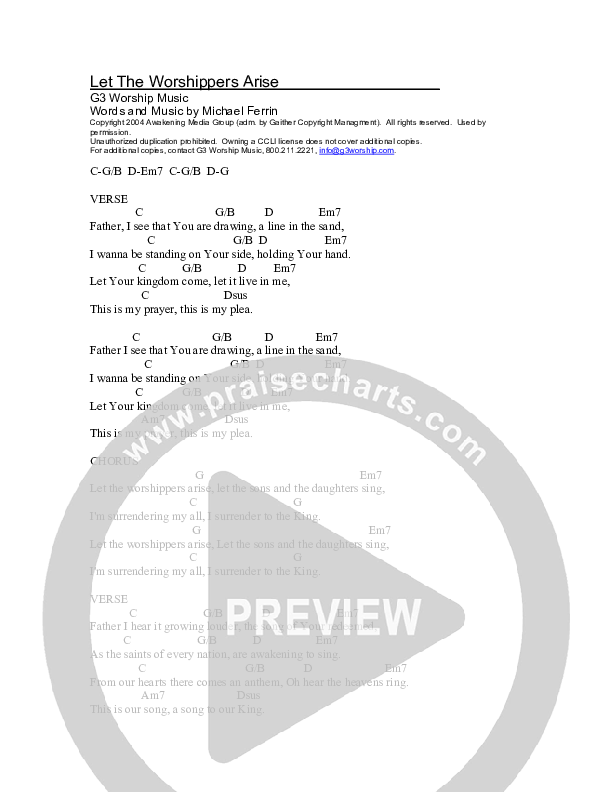 Let The Worshippers Arise Chord Chart (G3 Worship)