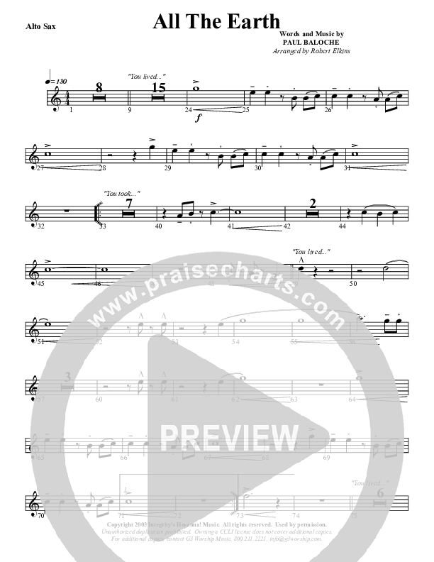 All The Earth Will Sing Your Praises Alto Sax (G3 Worship)