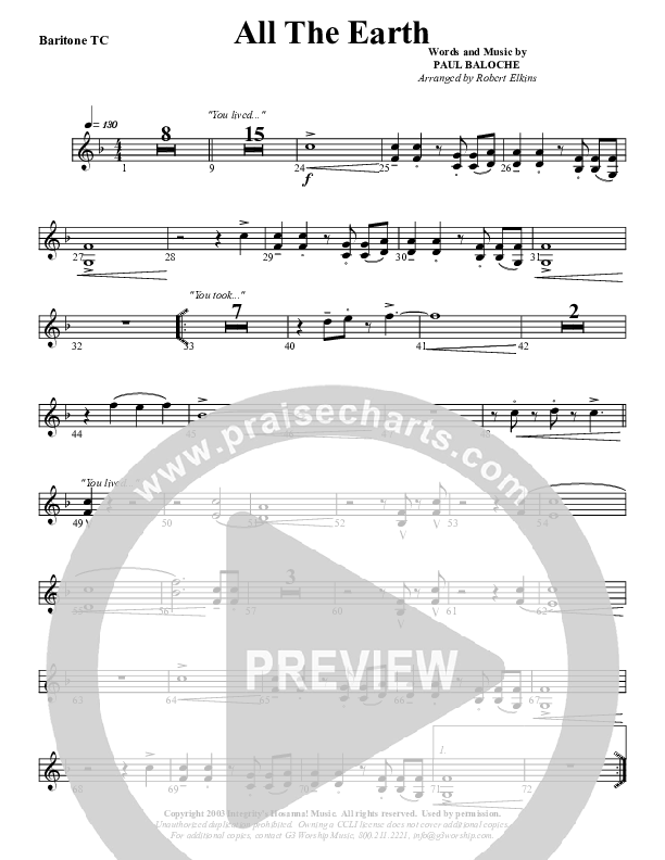 All The Earth Will Sing Your Praises Baritone TC (G3 Worship)