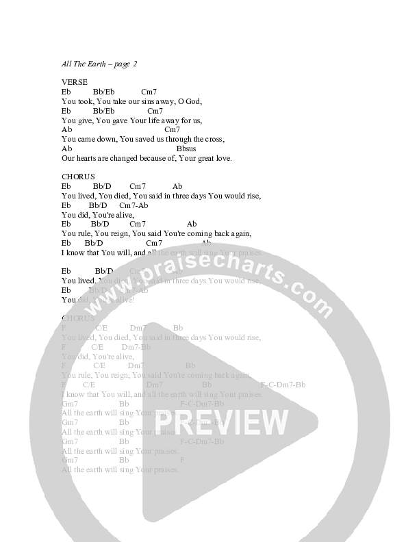 All The Earth Will Sing Your Praises Chord Chart (G3 Worship)
