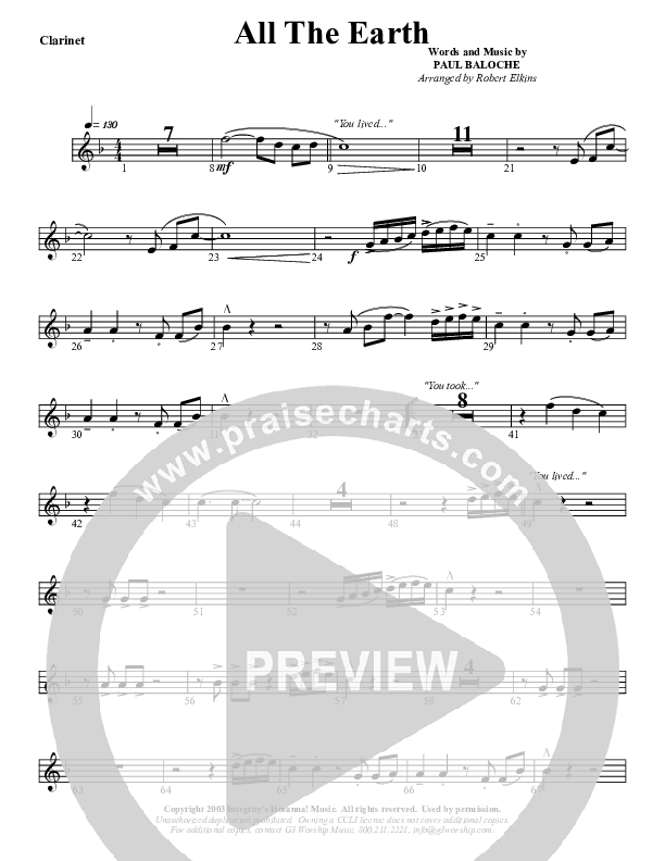 All The Earth Will Sing Your Praises Clarinet (G3 Worship)