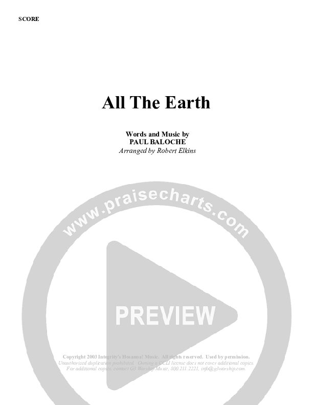 All The Earth Will Sing Your Praises Orchestration (G3 Worship)