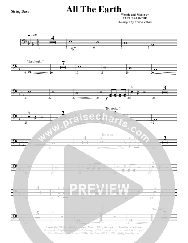 All The Earth Will Sing Your Praises Double Bass (G3 Worship)