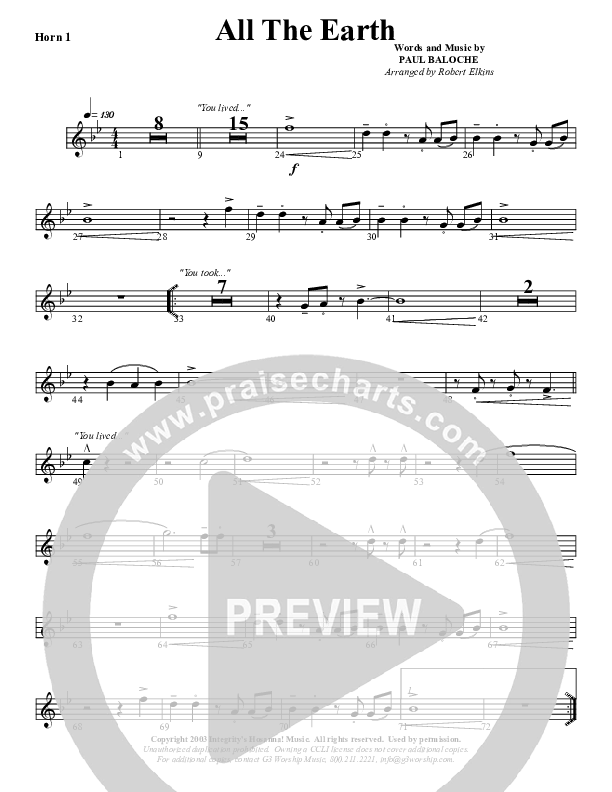 All The Earth Will Sing Your Praises French Horn 1 (G3 Worship)