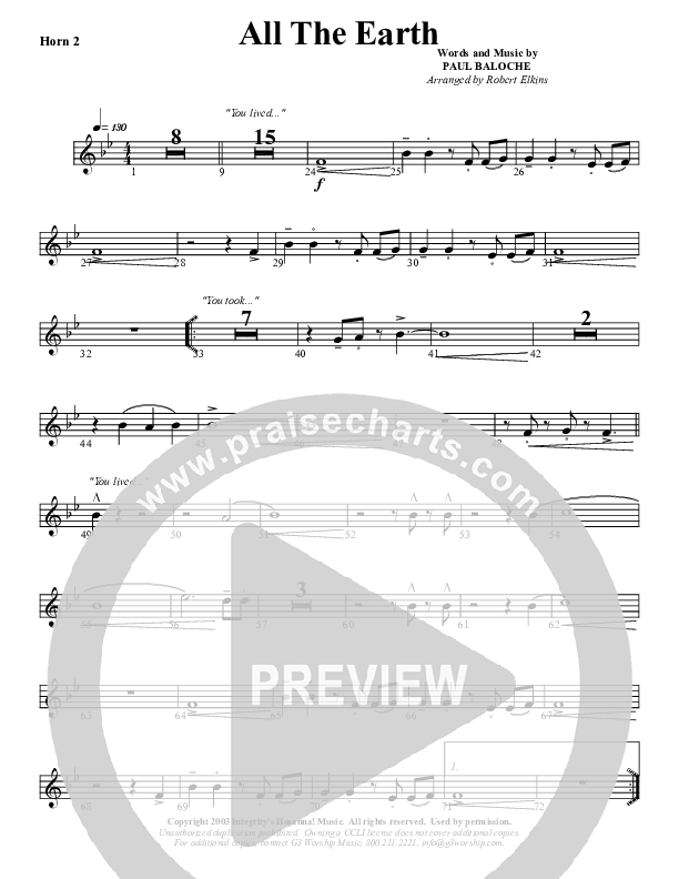 All The Earth Will Sing Your Praises French Horn 2 (G3 Worship)