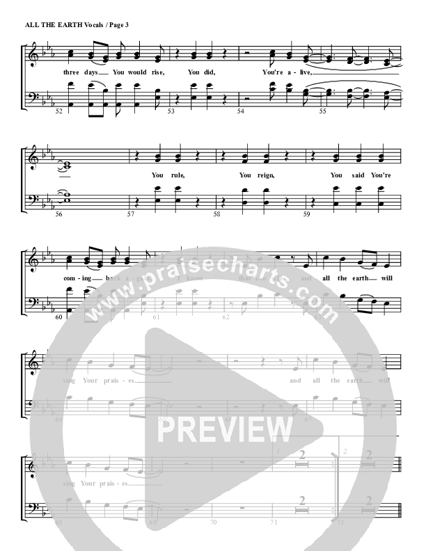 All The Earth Will Sing Your Praises Lead Sheet (SAT) (G3 Worship)