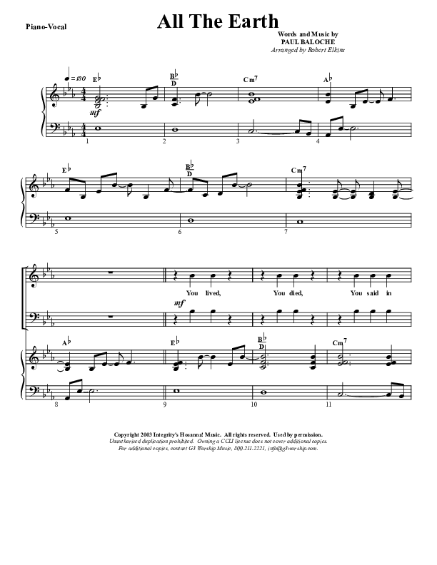 All The Earth Will Sing Your Praises Piano/Vocal (G3 Worship)