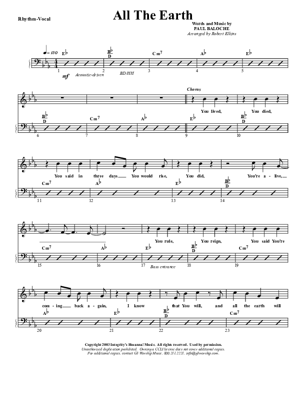 All The Earth Will Sing Your Praises Rhythm/Vocal (G3 Worship)