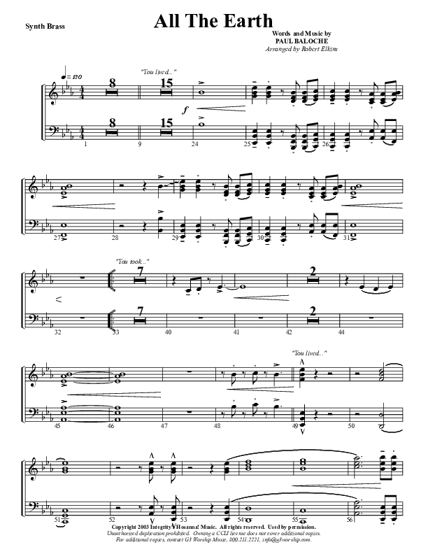 All The Earth Will Sing Your Praises Synth Brass (G3 Worship)