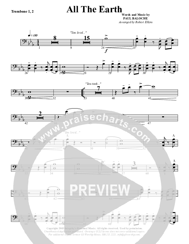 All The Earth Will Sing Your Praises Trombone 1/2 (G3 Worship)