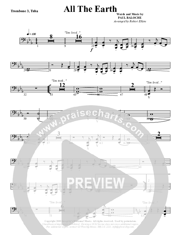 All The Earth Will Sing Your Praises Trombone 3/Tuba (G3 Worship)