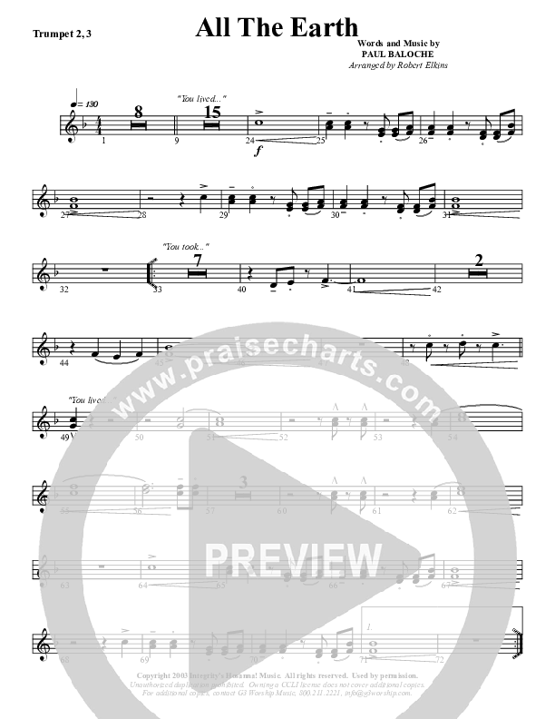 All The Earth Will Sing Your Praises Trumpet 2/3 (G3 Worship)