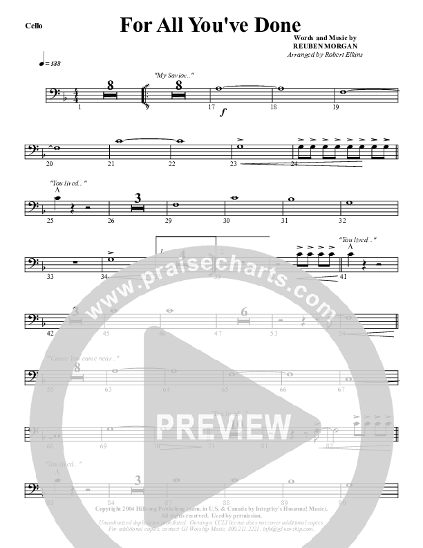 For All You've Done Cello (G3 Worship)