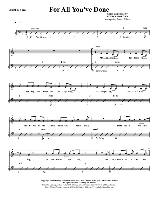 For All You've Done Rhythm/Vocal (G3 Worship)