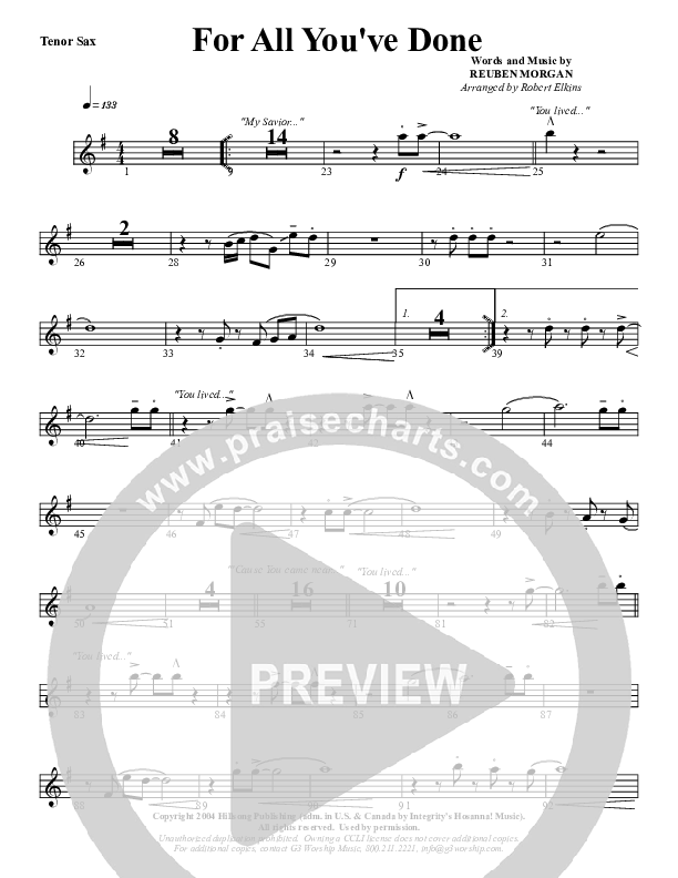 For All You've Done Tenor Sax 2 (G3 Worship)