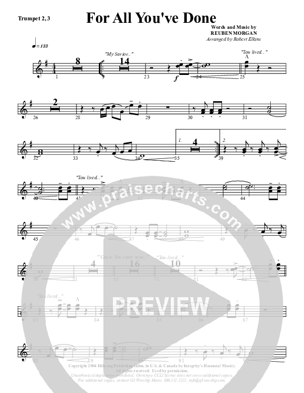 For All You've Done Trumpet 2/3 (G3 Worship)