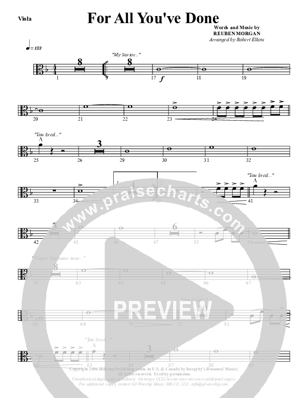 For All You've Done Viola (G3 Worship)