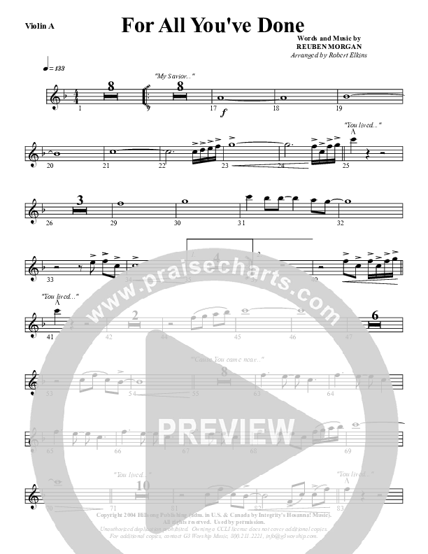 For All You've Done Violin 1 (G3 Worship)