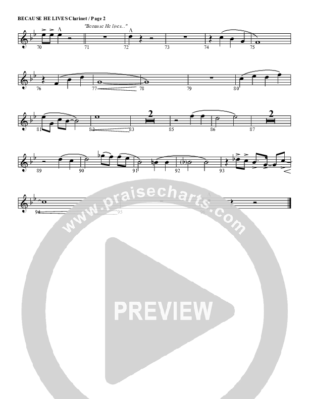 Because He Lives Clarinet (G3 Worship)