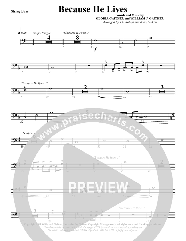 Because He Lives Double Bass (G3 Worship)