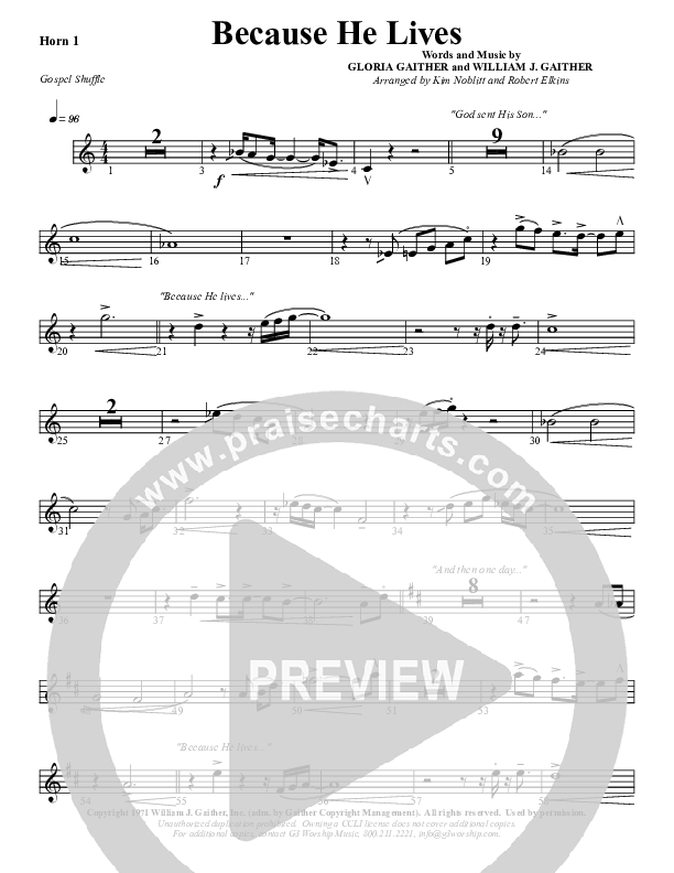 Because He Lives French Horn 1 (G3 Worship)