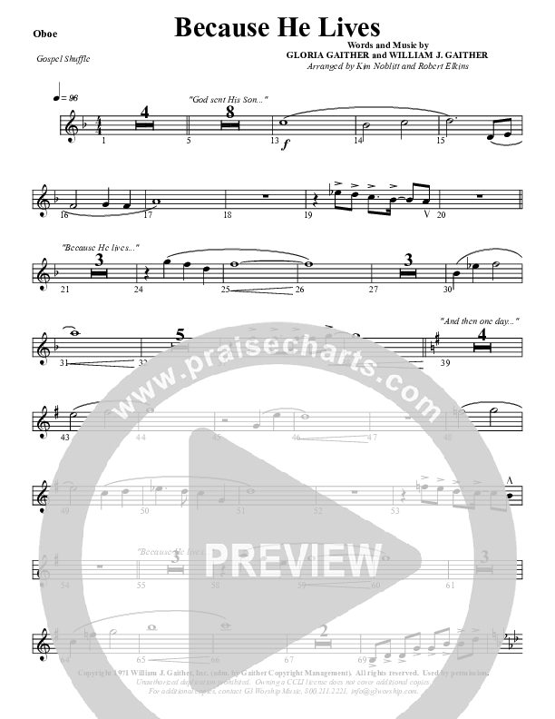 Because He Lives Oboe (G3 Worship)