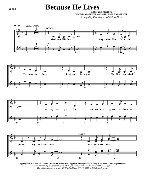 Because He Lives Piano/Vocal (G3 Worship)