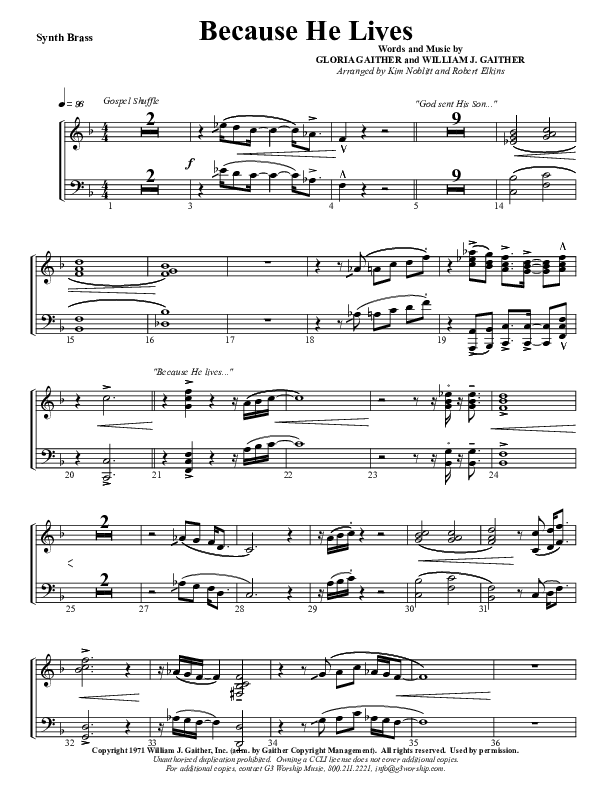 Because He Lives Synth Brass (G3 Worship)