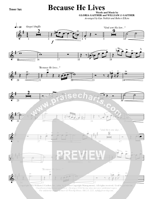 Because He Lives Tenor Sax 2 (G3 Worship)