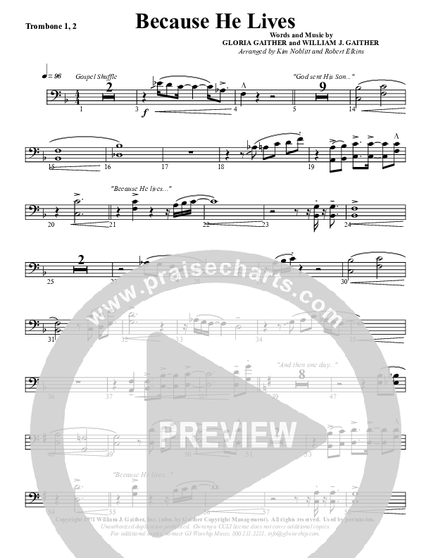 Because He Lives Trombone 1/2 (G3 Worship)