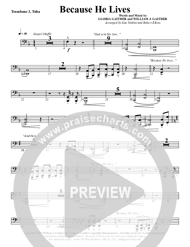 Because He Lives Trombone 3/Tuba (G3 Worship)