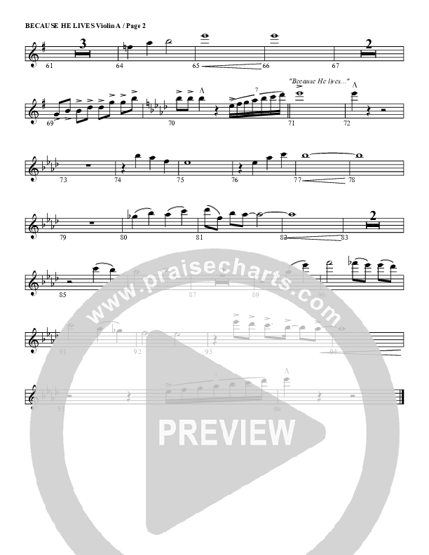 Because He Lives Violin 1 (G3 Worship)